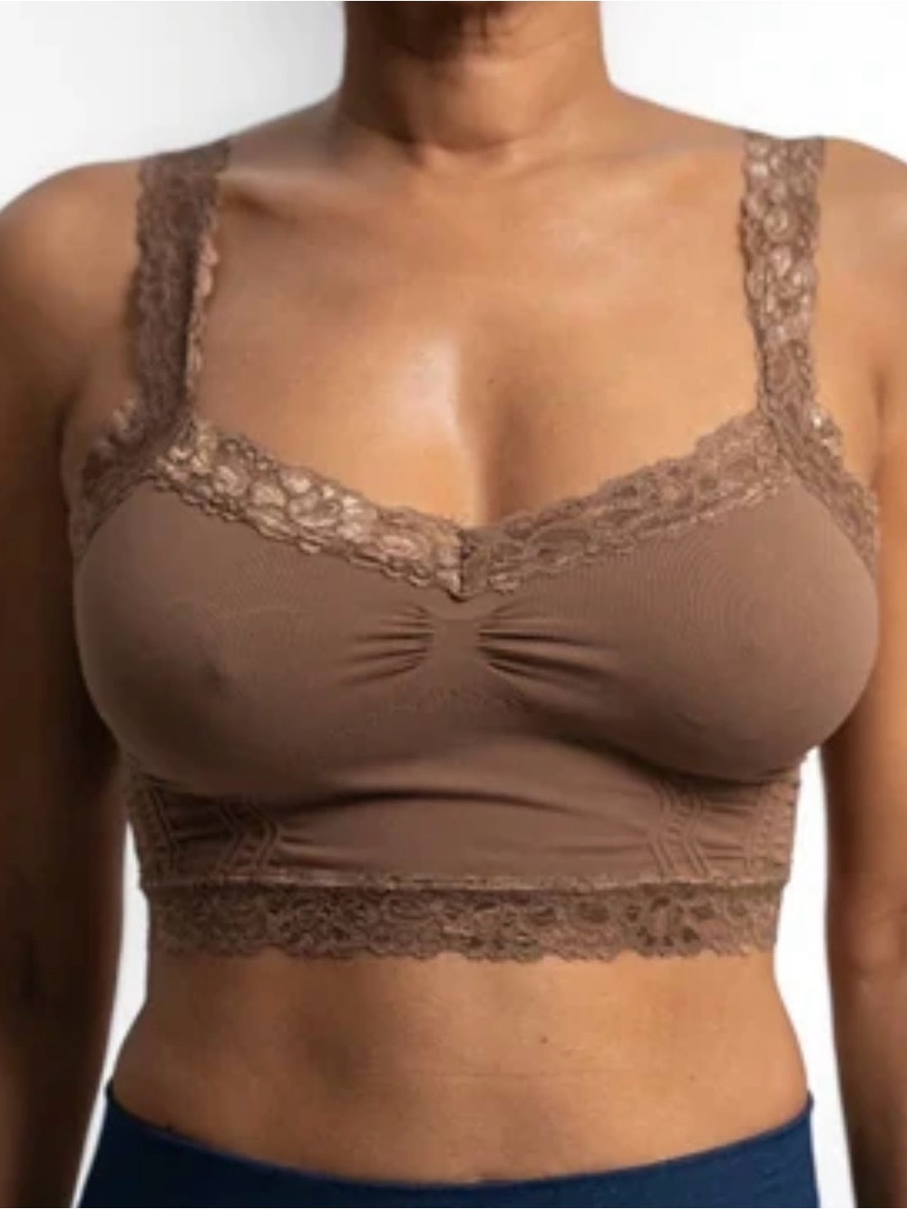 Elietian Seamless Lace Bralette V-Neck Crop Cami Top mauve Regular one size NWT